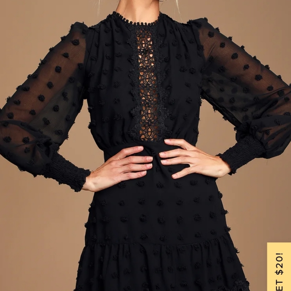 Lulus Lust or Love Black Embroidered Lace Long Sleeve Dress